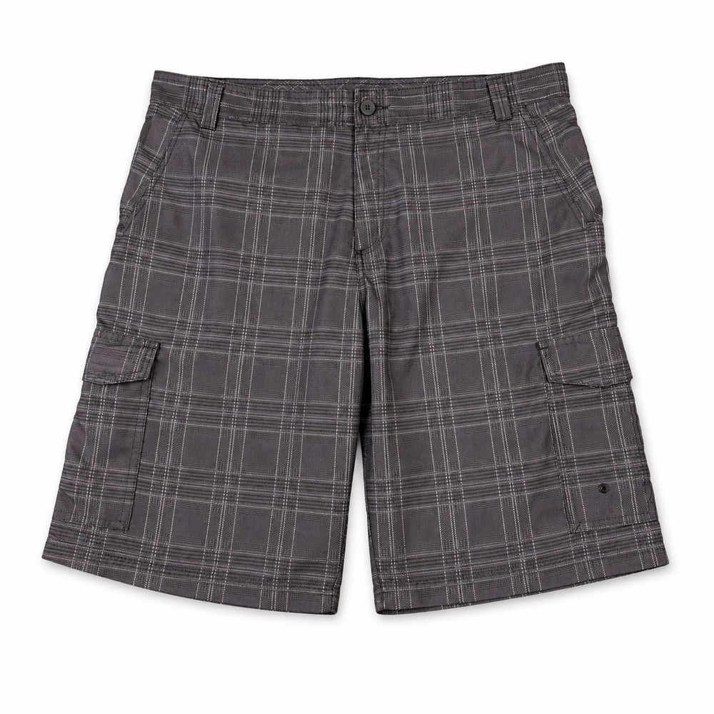 Burnside Cargo Shorts Mens 38 Gray Plaid Cargo Pockets Casual Outdoor Hybrid